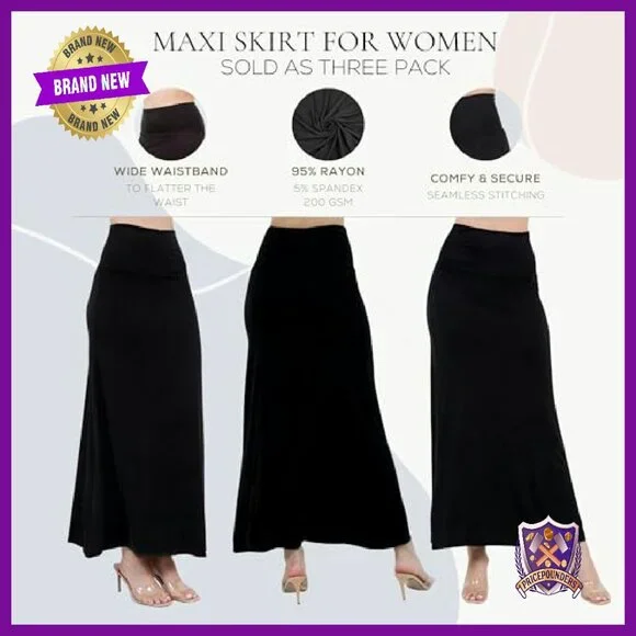 Soft Stretchy Rayon Maxi Skirt High Waist Flowy Boho Casual Dressy